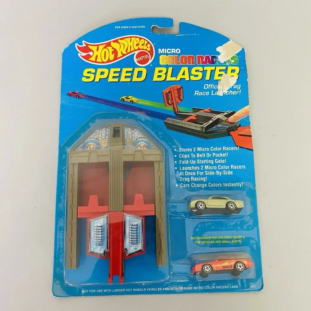 Hot Wheels Micro Color Racers Speed Blaster Launcher Set w Cars Vintage